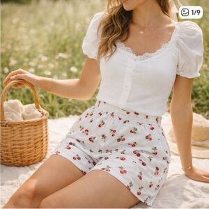NWT Abercrombie cherry linen shorts